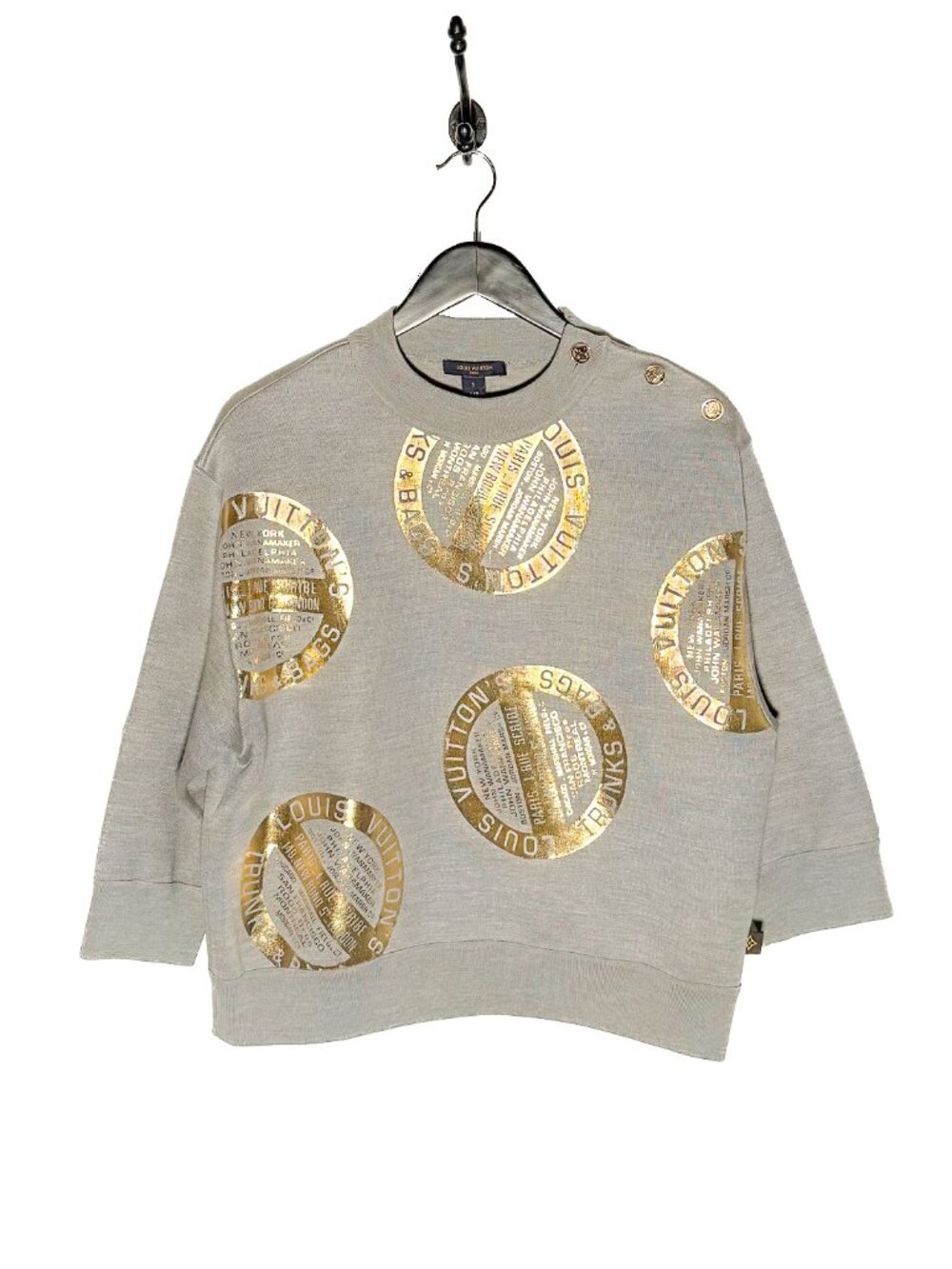 Louis Vuitton 2020 "Trunks & Bags" Metallic Print Grey Silk Sweatshirt
